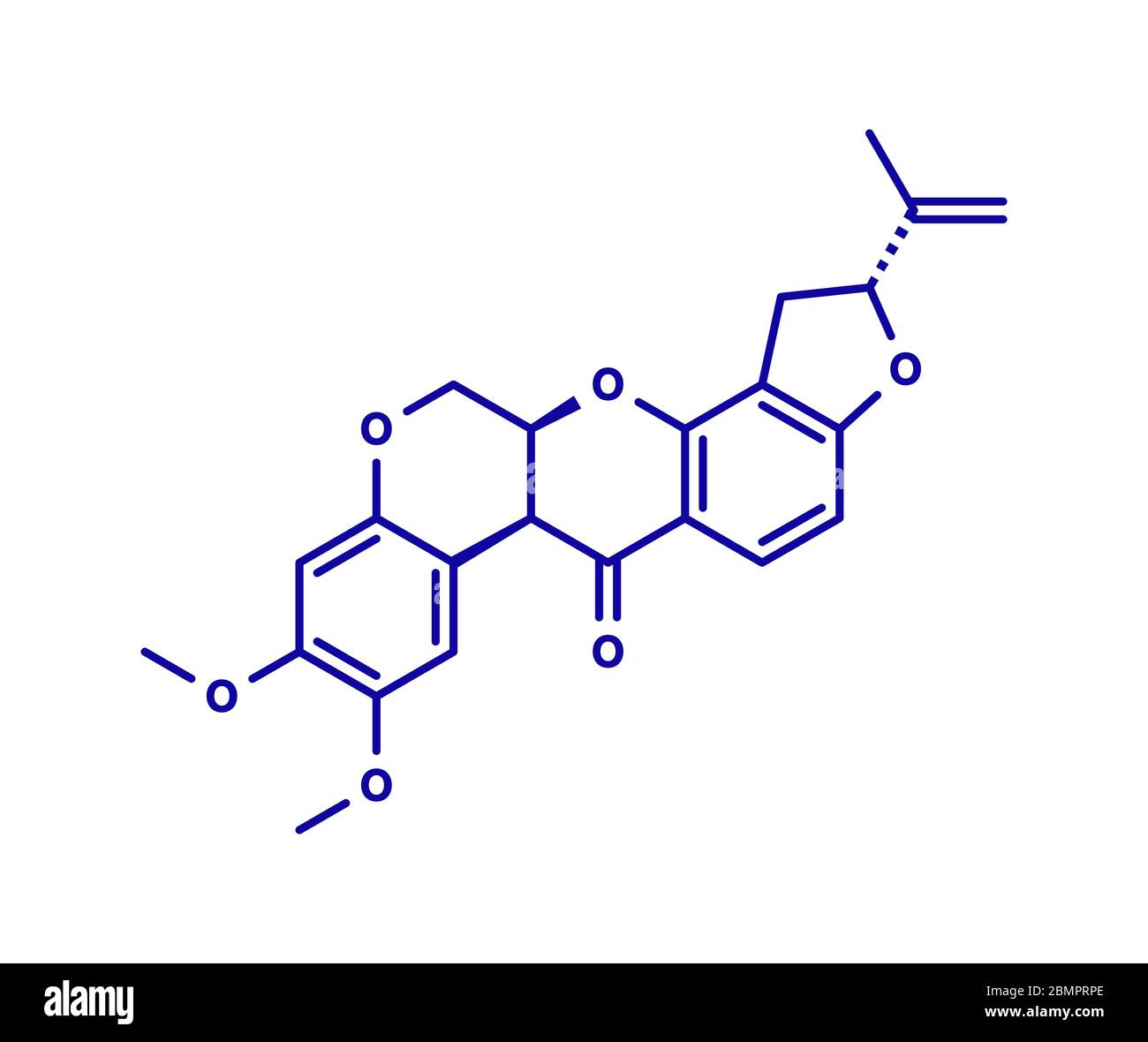 Rotenone broad-spectrum insecticide molecule. Also linked to development of Parkinson's disease. Skeletal formula. Stock Photo