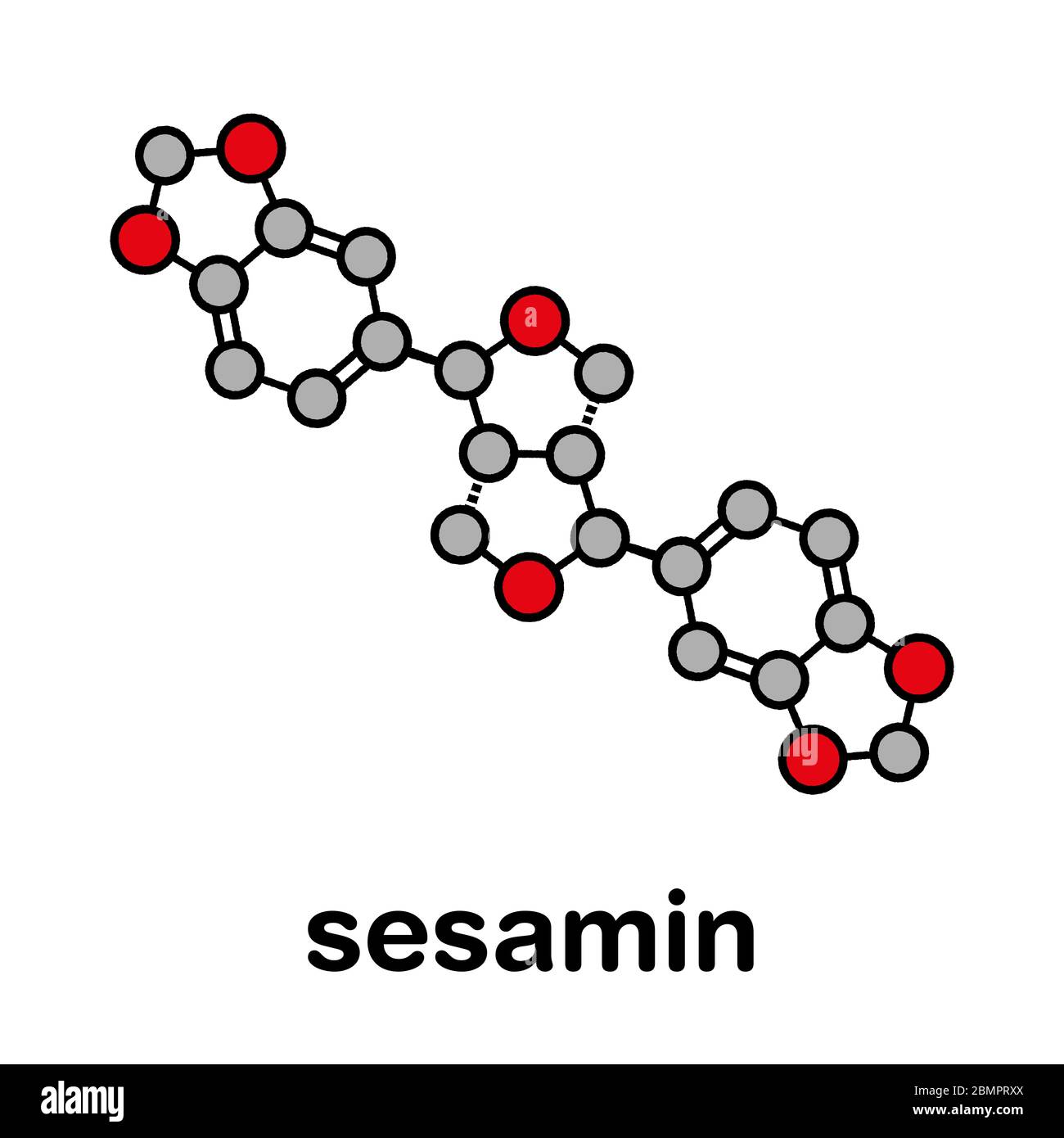 Sesamin molecule. Lignan present in sesame oil. Stylized skeletal