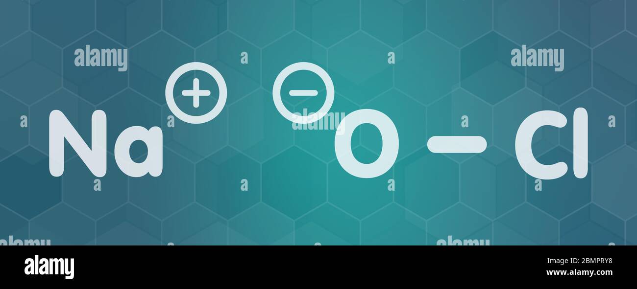 Sodium hypochlorite (NaClO) molecule. Liquid bleach consists of sodium