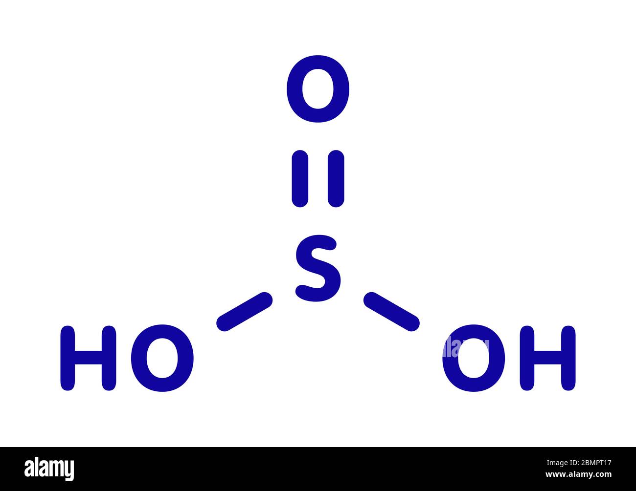 Sulfurous acid (H2SO3) molecule. Conjugate bases are bisulfite and ...
