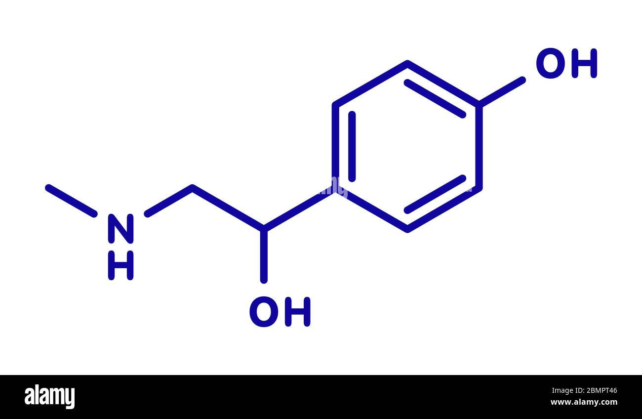Synephrine herbal stimulant molecule. Present in several Citrus species. Skeletal formula. Stock Photo