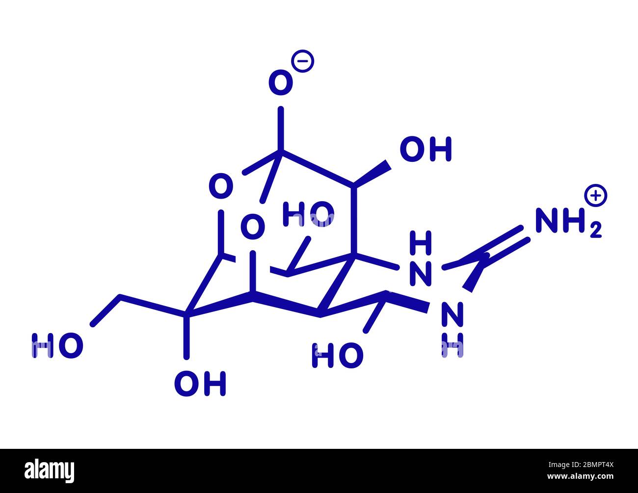 Tetrodotoxin (TTX) pufferfish neurotoxin molecule. Skeletal formula. Stock Photo
