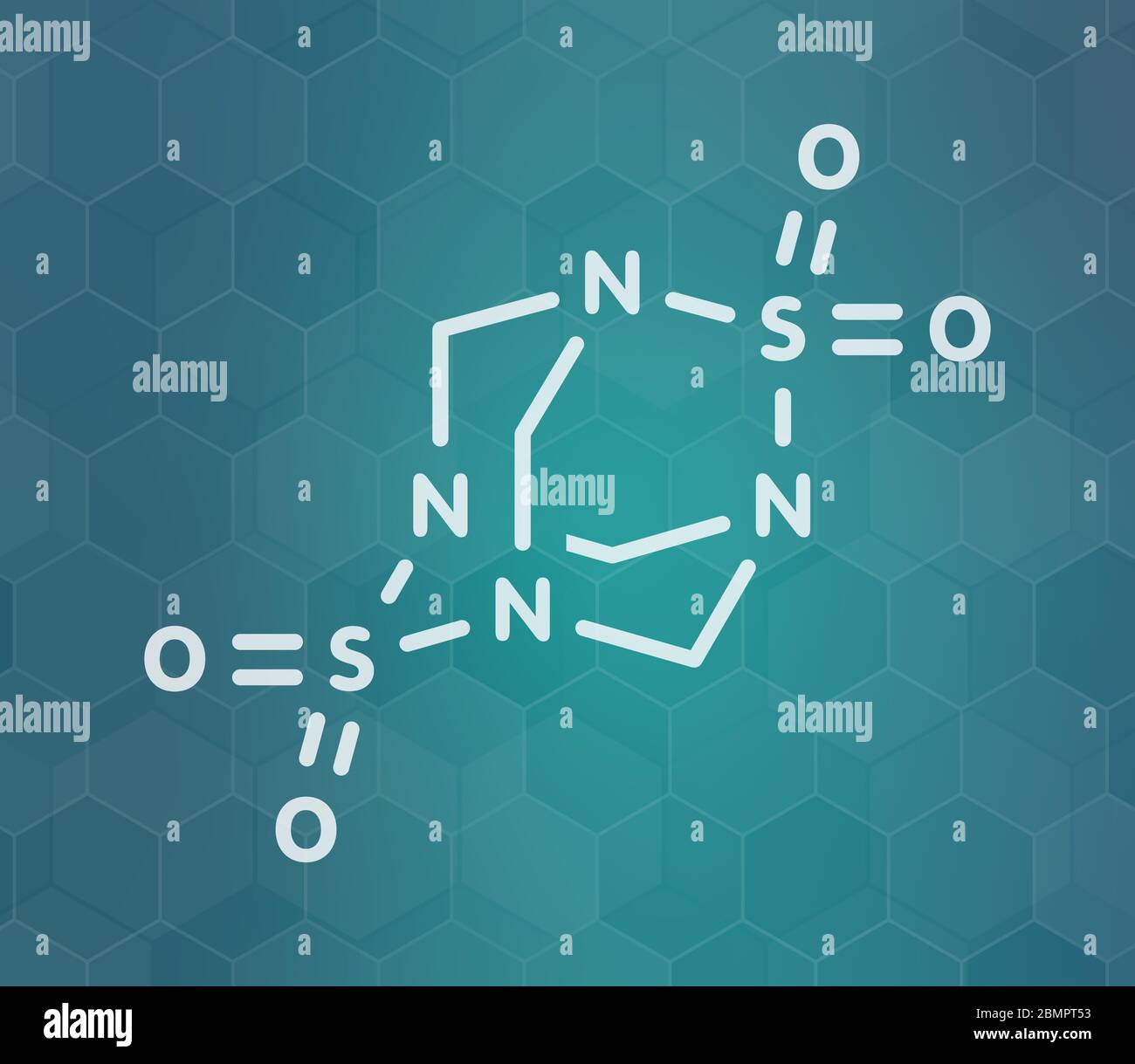 Tetramethylenedisulfotetramine (TETS) rodenticide molecule. Skeletal formula. Stock Photo