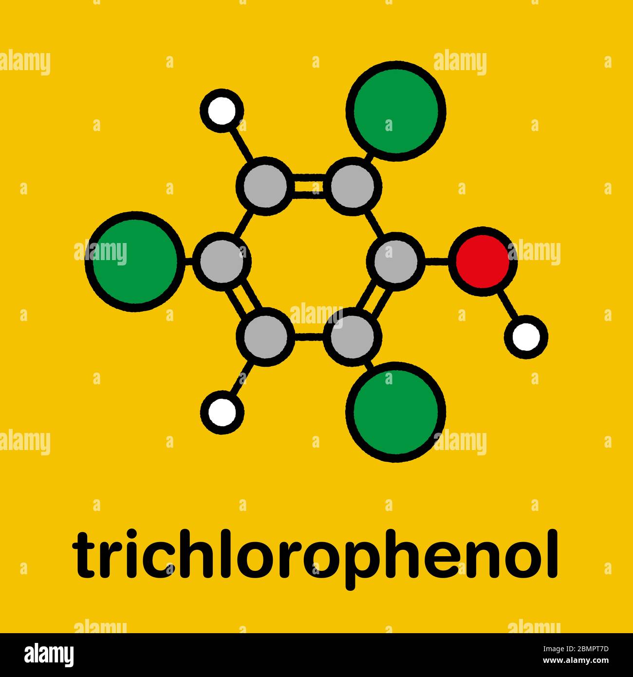 Trichlorophenol (TCP, 2,4,6trichlorophenol) molecule. Stylized