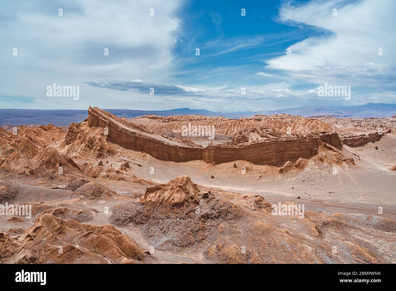 Valley of the Moon (Spanish: Valle de La Luna ) in the Atacama Desert, Chile, South America. Stock Photo
