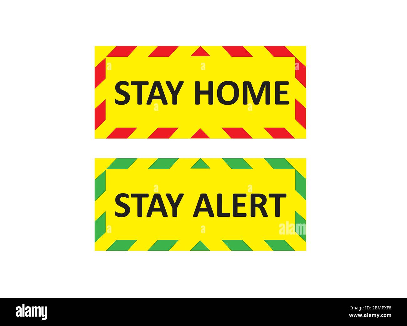 STAY HOME and STAY ALERT warning signs. Red and green quarantine signs that help to battle against Covid-19 in the United Kingdom. RASTER. Stock Photo