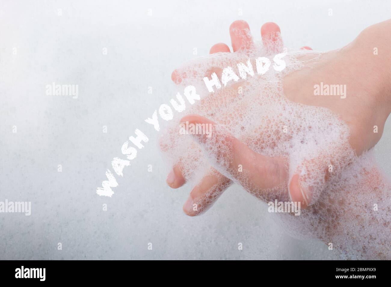 Hand washing and soap foam on a foamy background Stock Photo Alamy