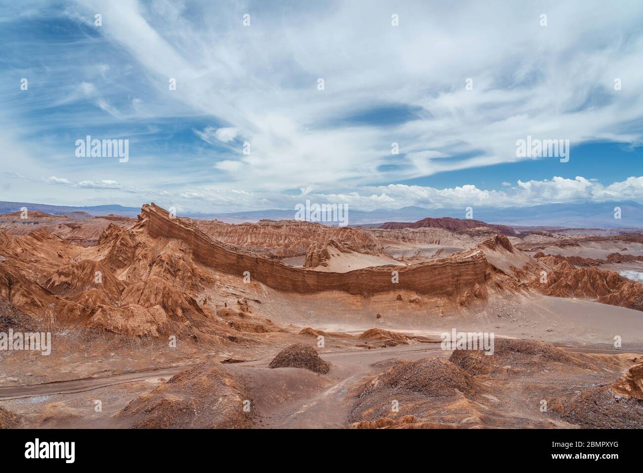 Moon Valley (Spanish: Valle de La Luna ) in the Atacama Desert, northern Chile, South America. Stock Photo