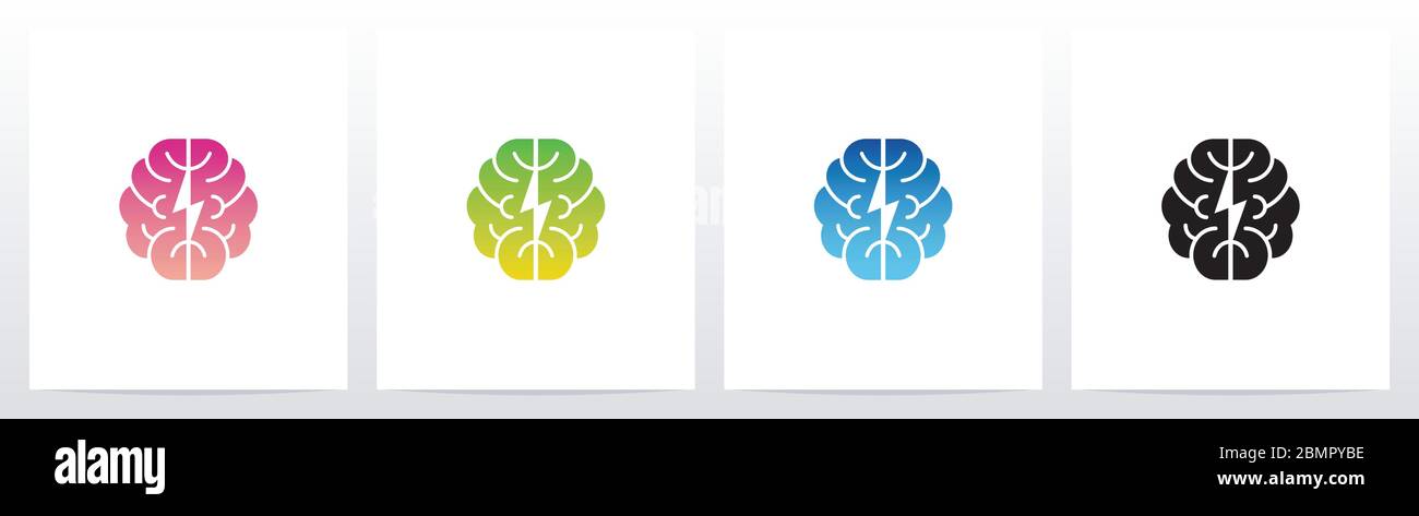 Thunder And Brain Logo Design Stock Vector