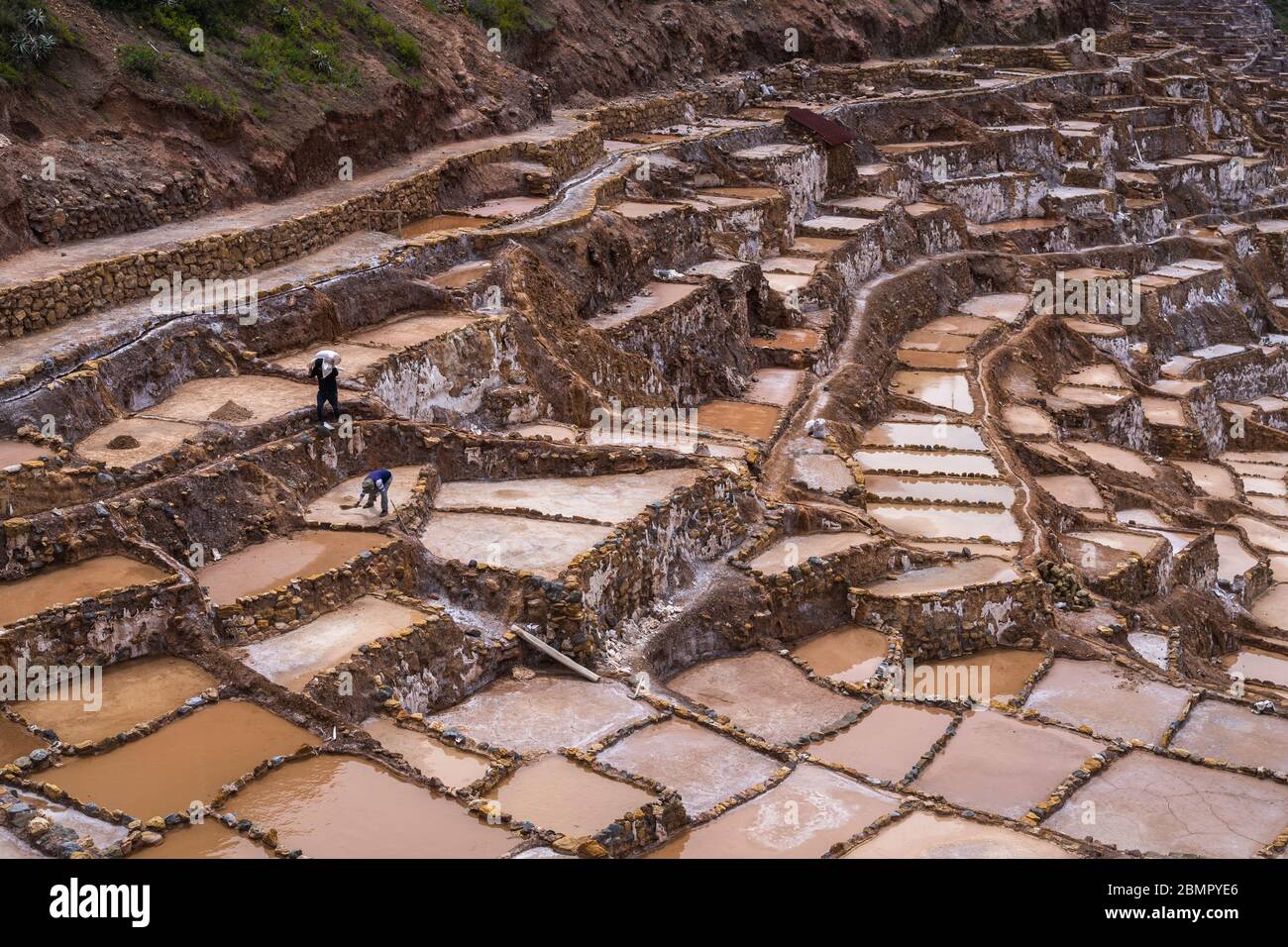 Maras Salt Mines in the Sacred Valley of the Incas, Cusco Region, Peru, South America. Stock Photo