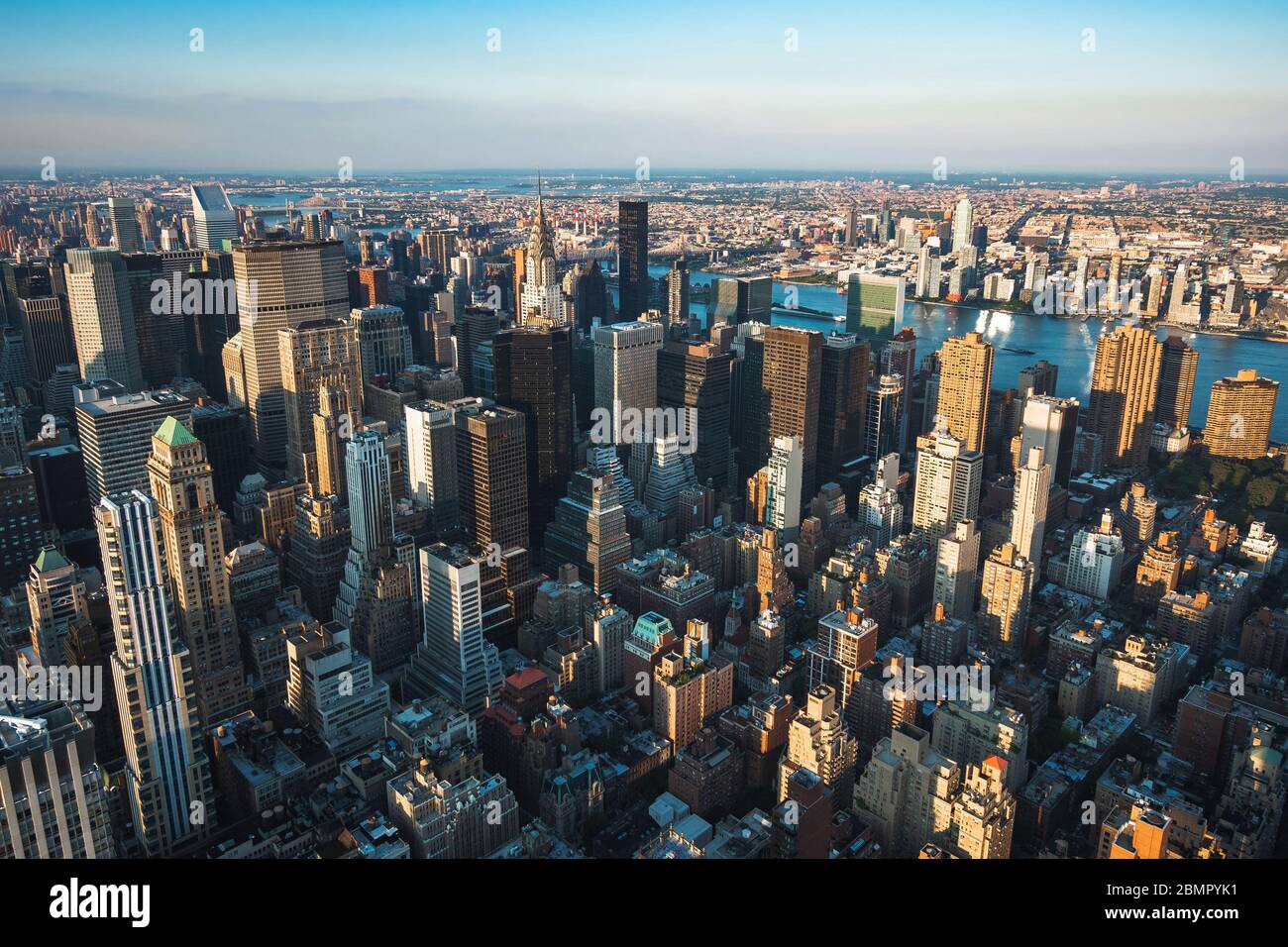 Skyline of New York City showing landmark buildings by day in New York, United States of America. Stock Photo