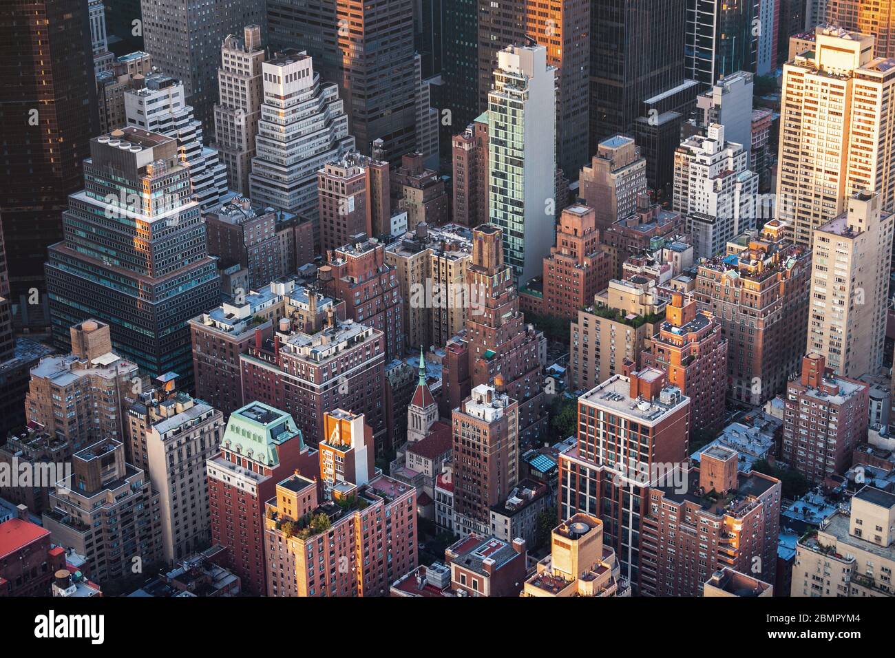 Manhattan buildings seen from above, population density concept, New York City, United States of America. Stock Photo