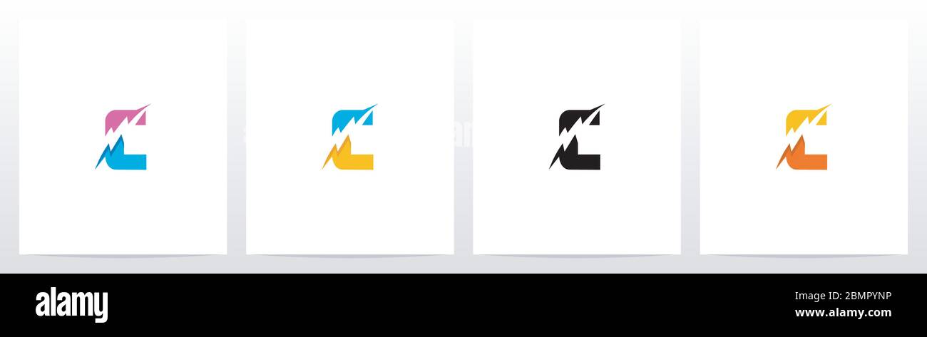 Thunder Electric On Letter Logo Design C Stock Vector