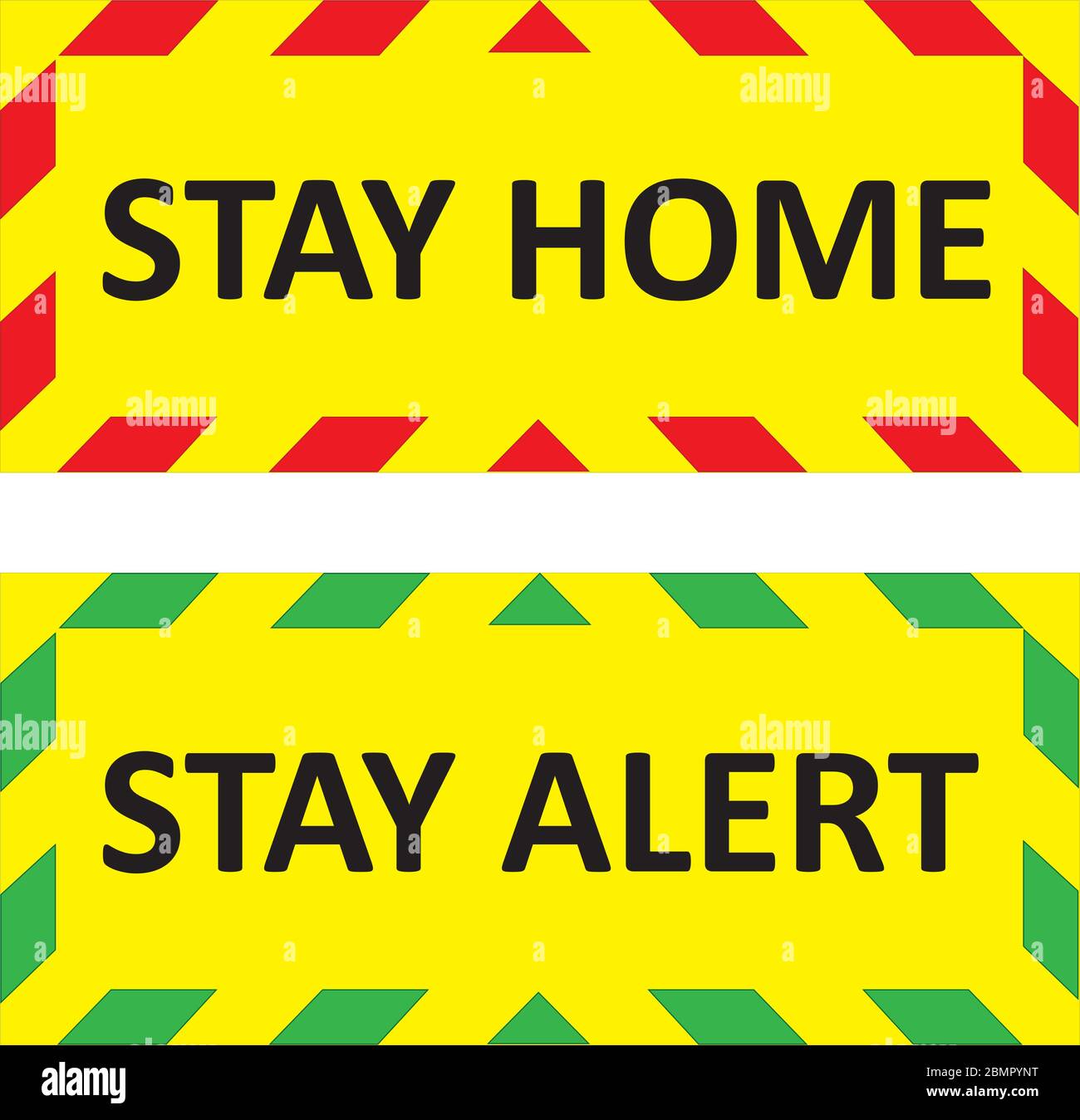 STAY HOME and STAY ALERT warning signs. Red and green quarantine signs that help to battle against Covid-19 in the United Kingdom. Vector illustration Stock Vector