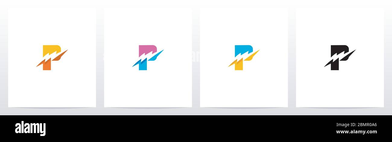 Thunder Electric On Letter Logo Design P Stock Vector