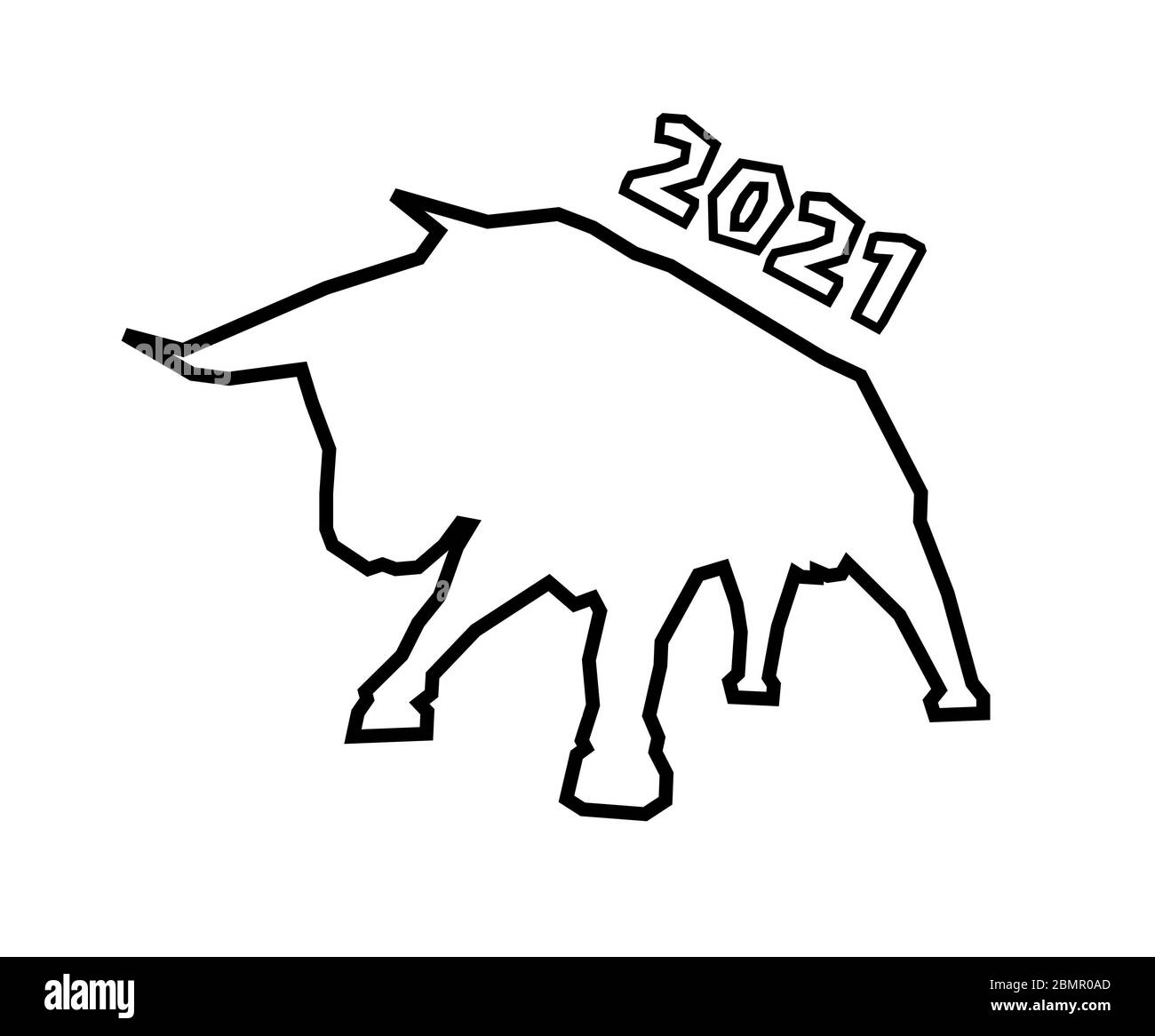 Big bull animal silhouette new year 2021 symbol white background Stock Photo