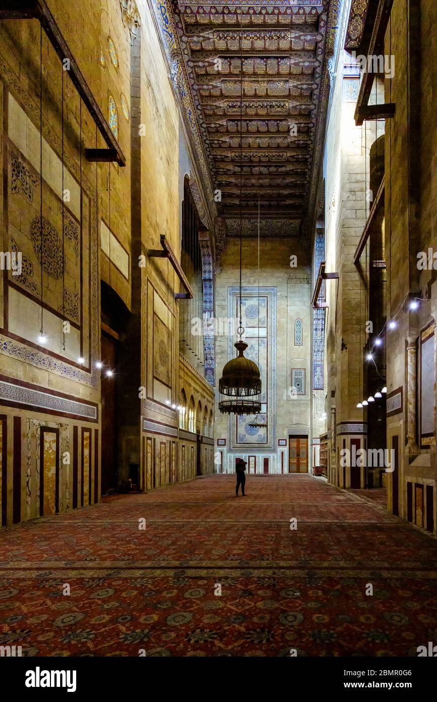 The room containing the Mausoleum of King Farouk I of Egypt, Egypt's last King , at the Al-Rifa'i Mosque in Cairo Stock Photo