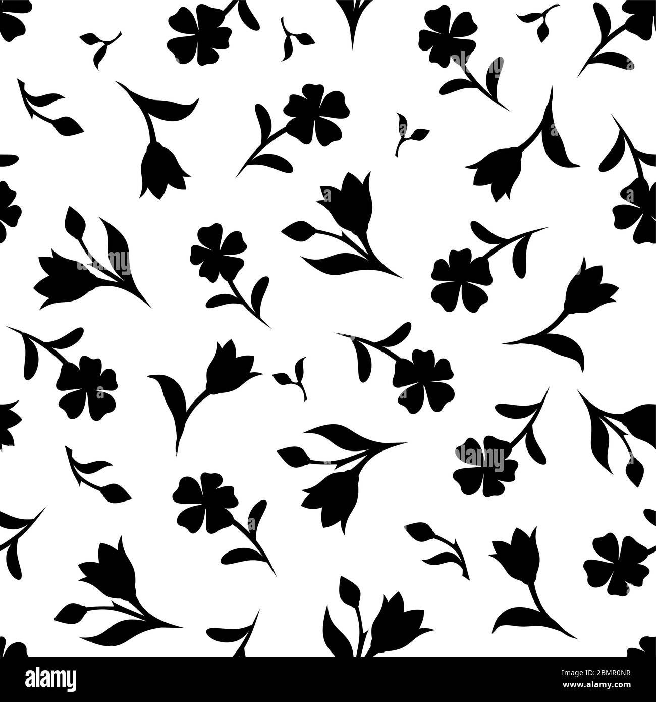 Vector seamless black and white floral pattern with flowers Stock ...