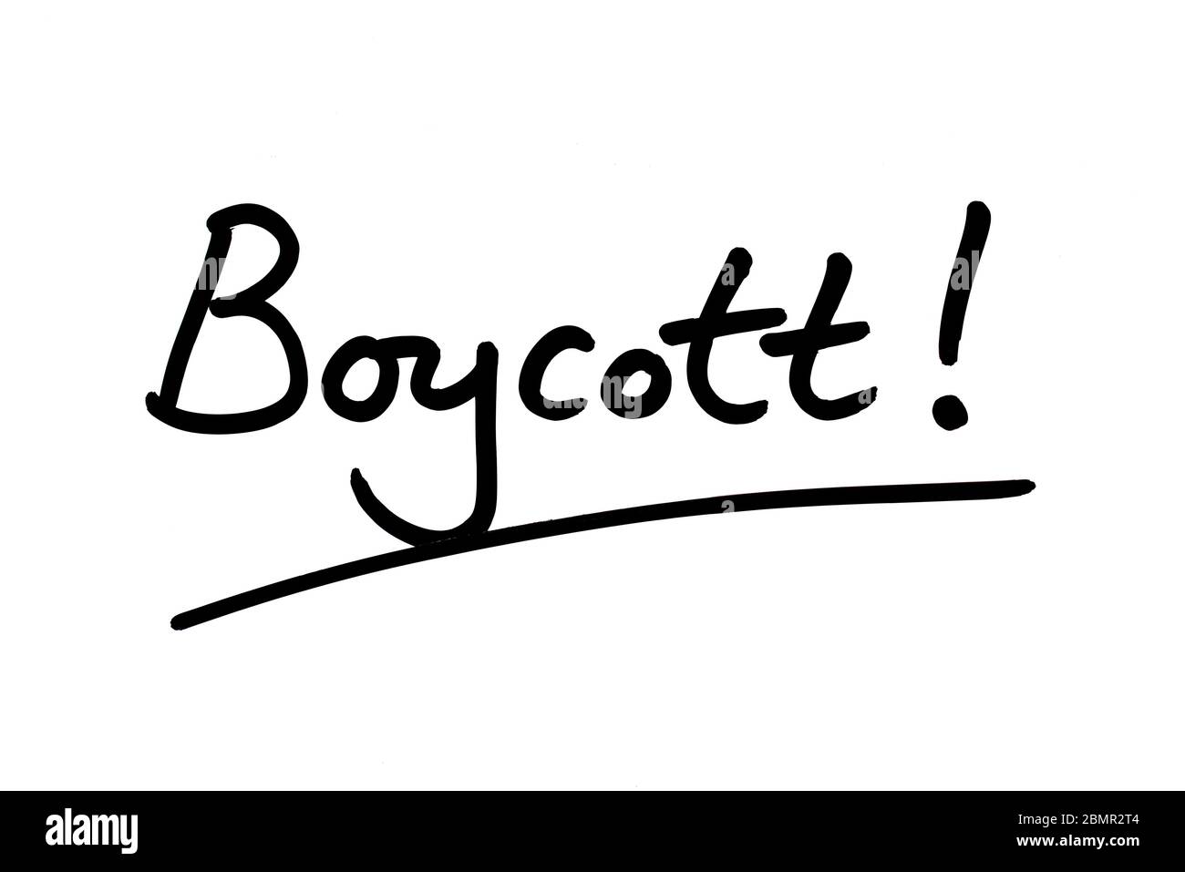Boycott! handwritten on a white background. Stock Photo