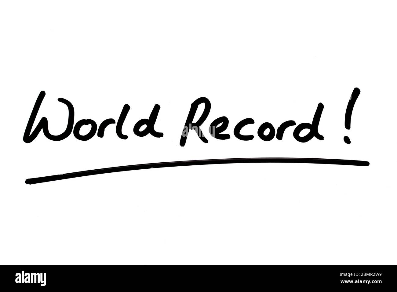World Record! handwritten on a white background. Stock Photo