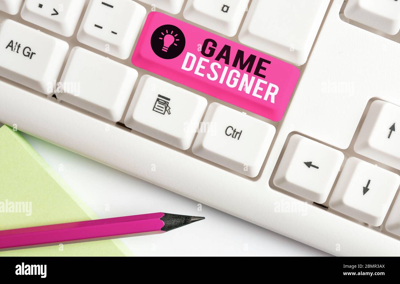 Handwriting text writing Game Designer. Conceptual photo Campaigner Pixel Scripting Programmers Consoles 3D Graphics Stock Photo