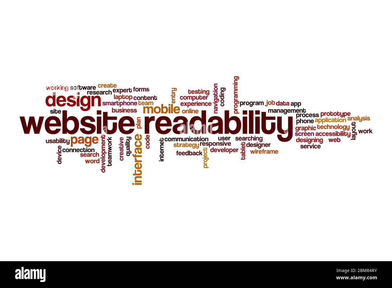 Website readability word cloud concept on white background Stock Photo