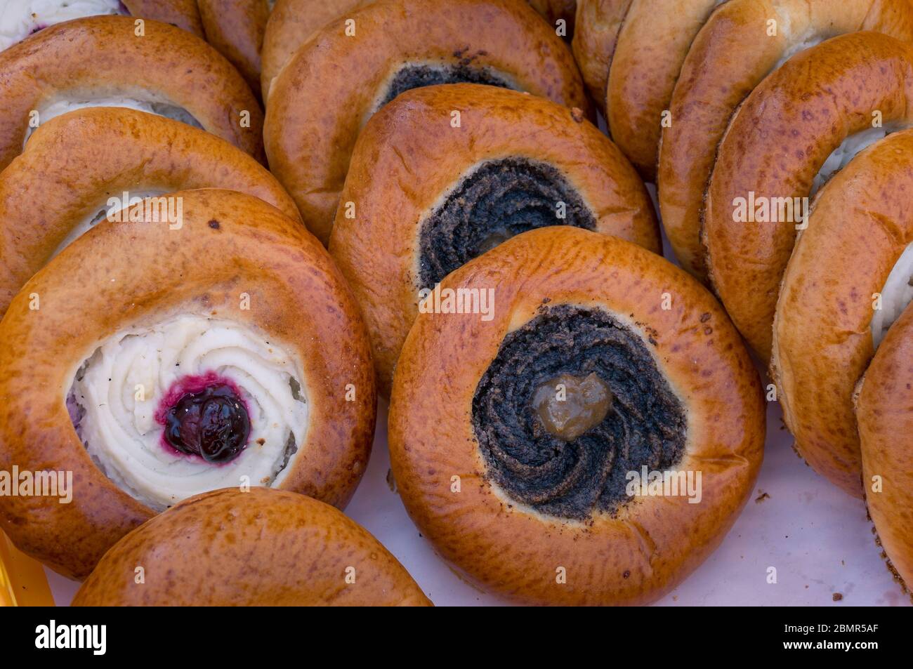 Cake dessert, traditional Czech Kolache open pie with cottage cheese and poppy seeds. Pizza