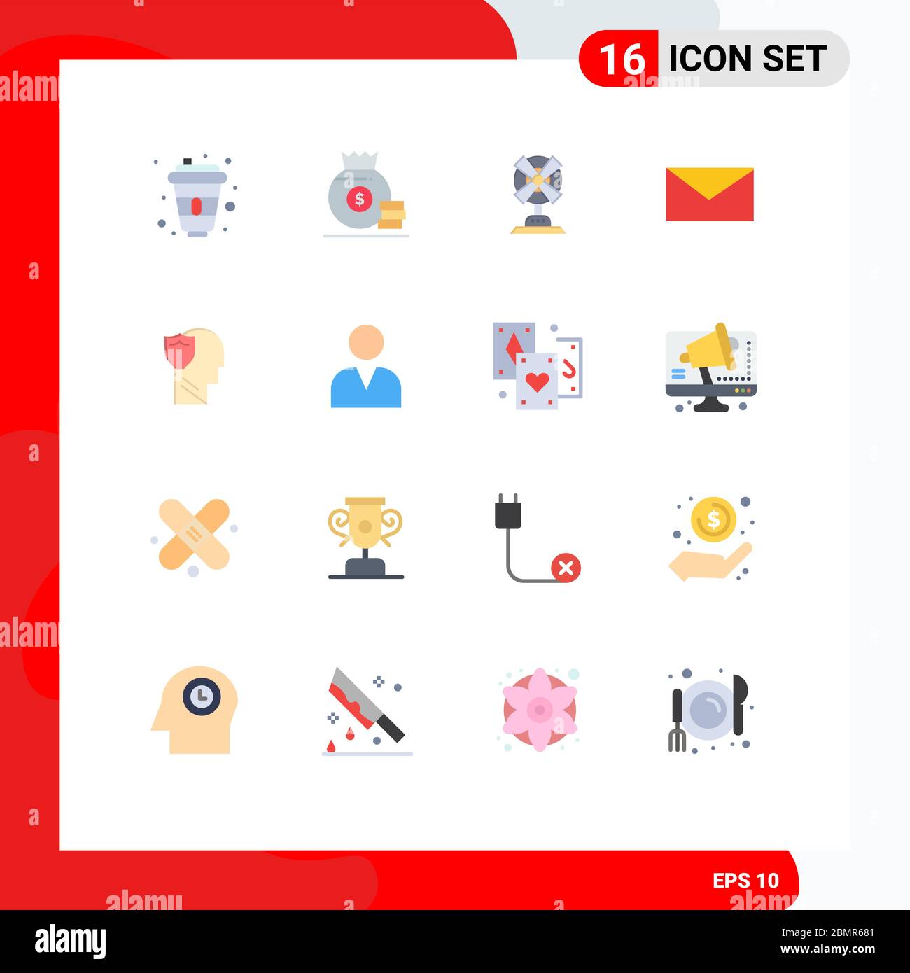 16 Flat Color concept for Websites Mobile and Apps male, shield, electric, school, mail Editable Pack of Creative Vector Design Elements Stock Vector
