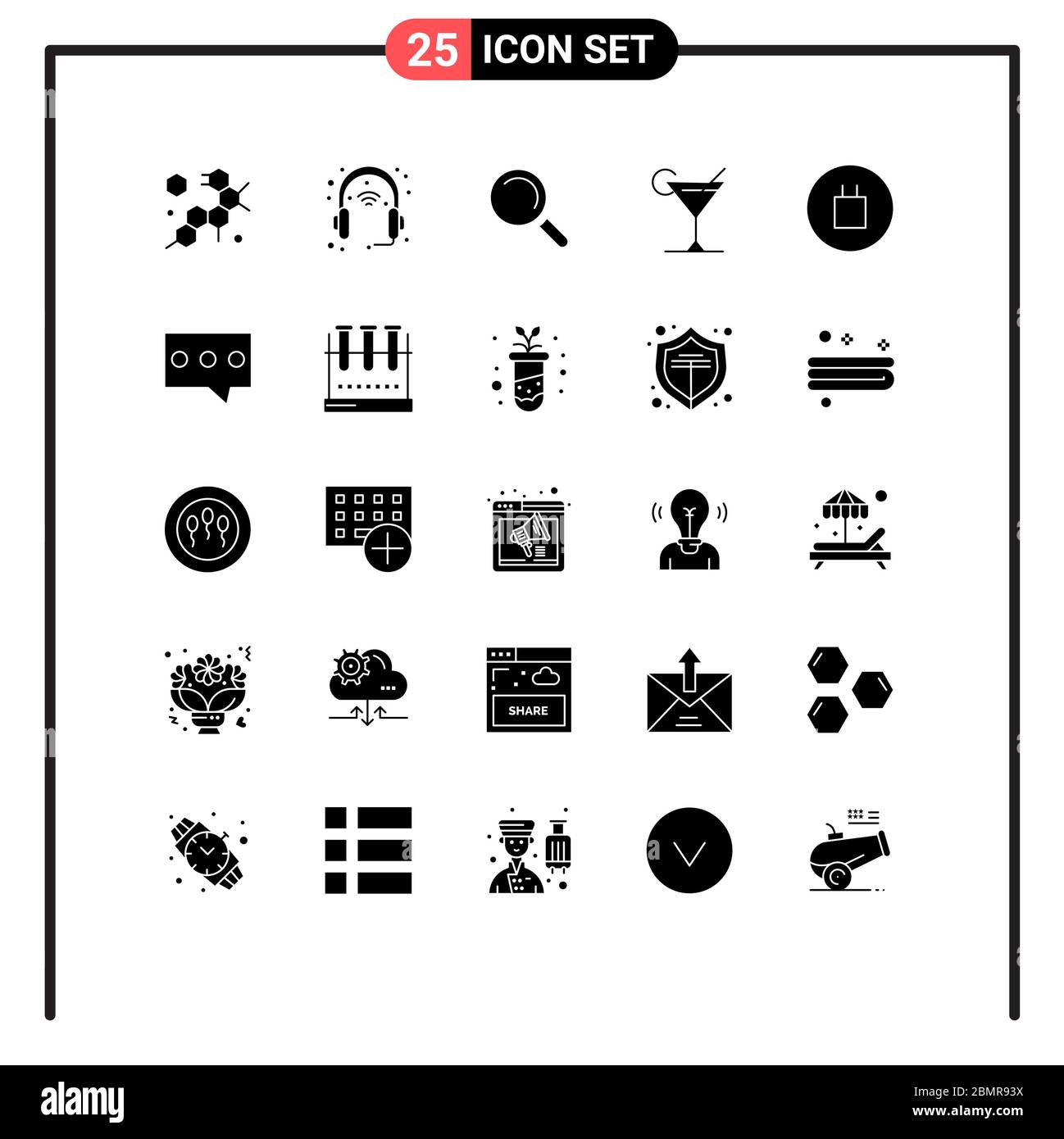 25 Universal Solid Glyph Signs Symbols of bubble, beliefs, find, ancient, juice Editable Vector Design Elements Stock Vector