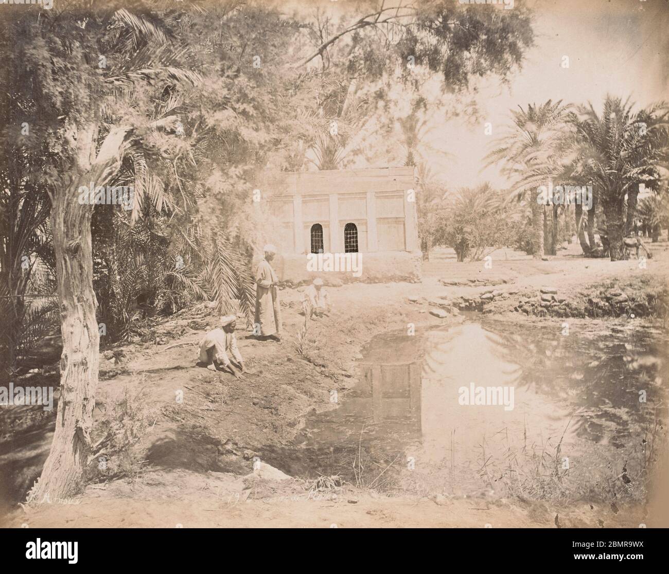 Silver albumen print of the well of Moses in Suez, circa 1885, by H Arnoux Stock Photo