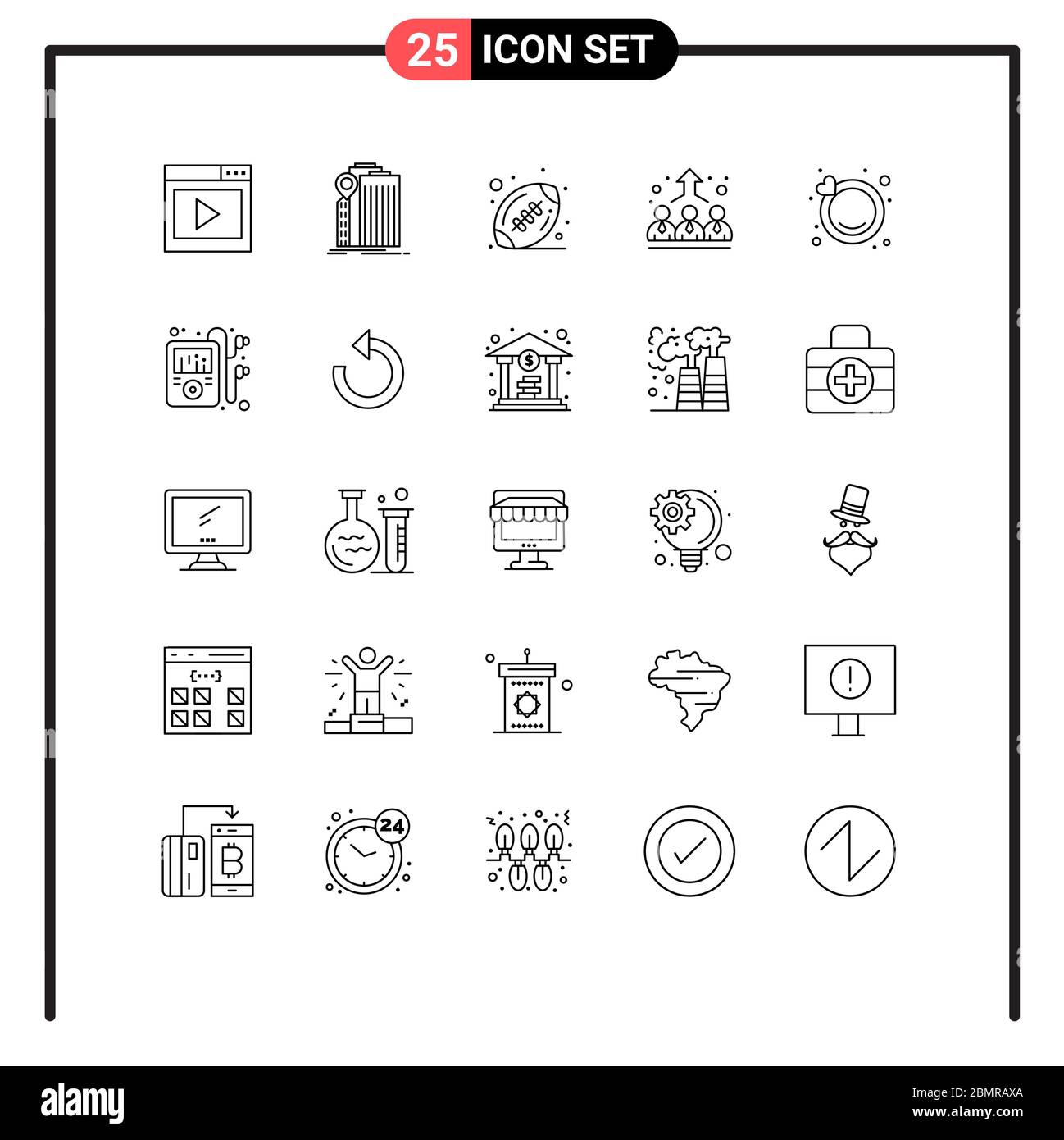 Line Pack of 25 Universal Symbols of engagement, employer, federal, employee, sport Editable Vector Design Elements Stock Vector