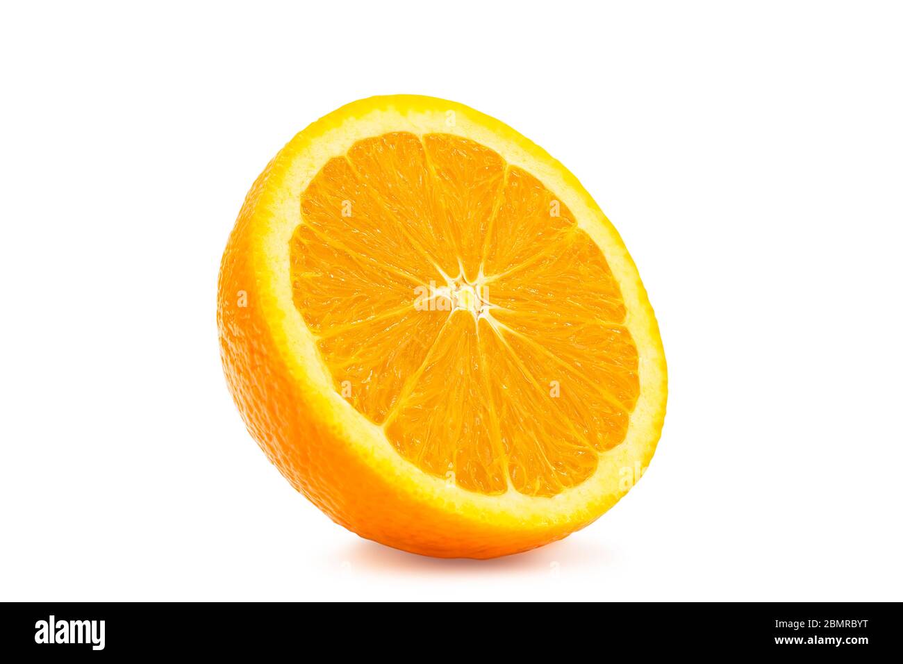 Cross section or sliced fresh organic navel orange in perfect shape on white isolated background with clipping path. Orange have high vitamin c, sweet Stock Photo