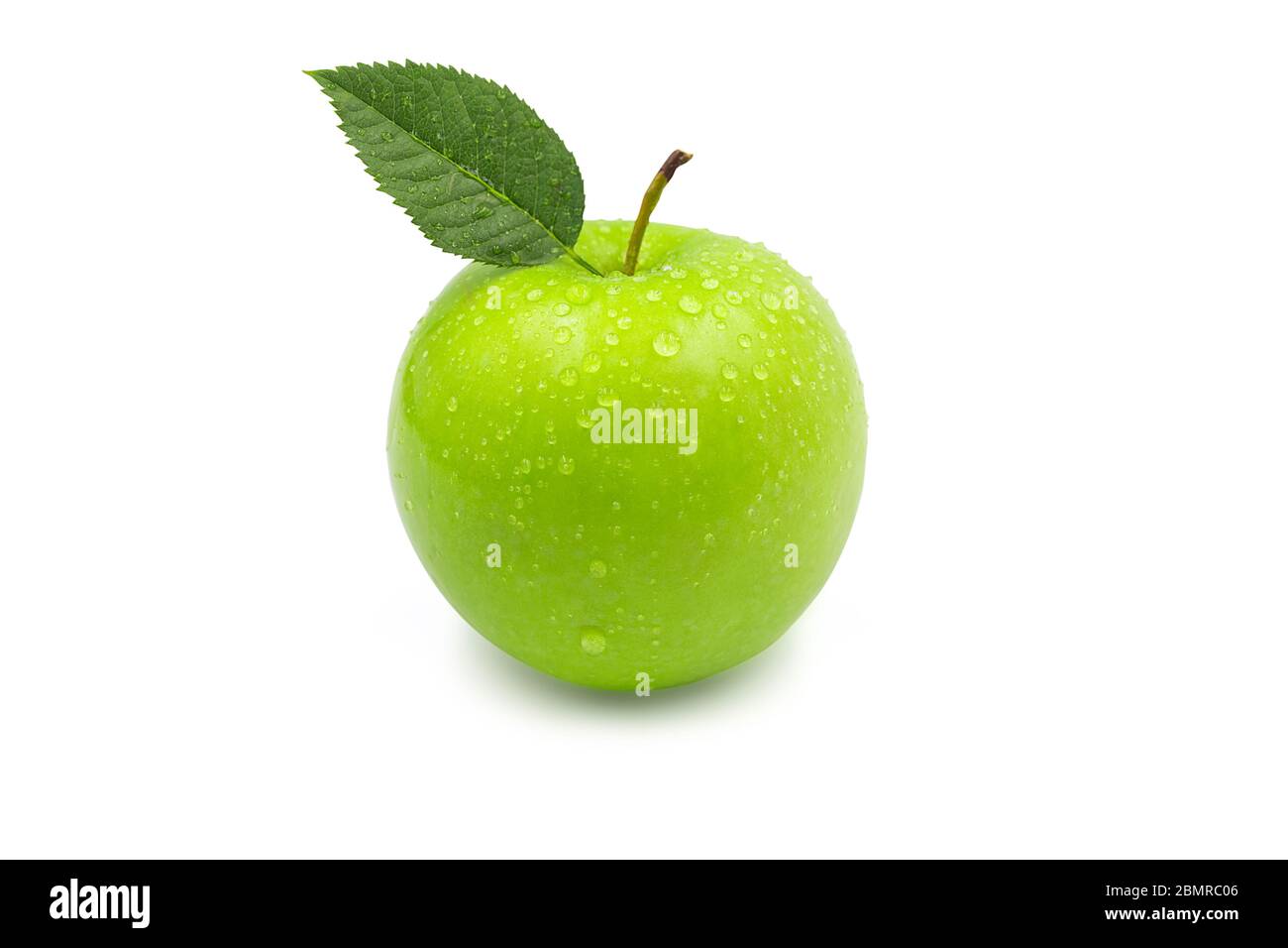 Single perfect fresh organic granny smith apple with water drop and