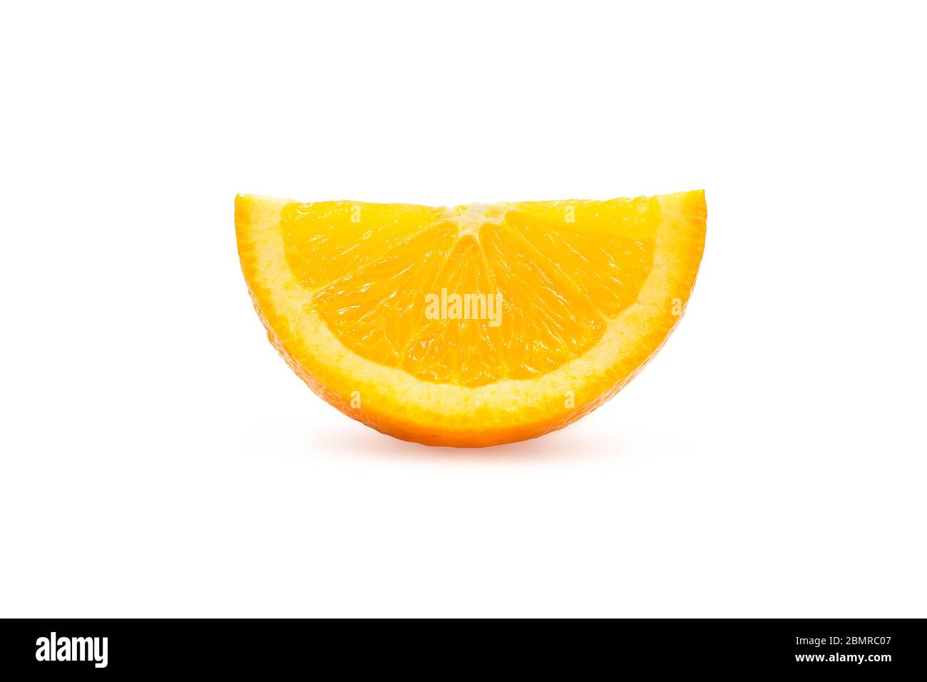 Quarter sliced piece of fresh organic navel orange in perfect shape on white isolated background with clipping path. Orange have high vitamin c, sweet Stock Photo
