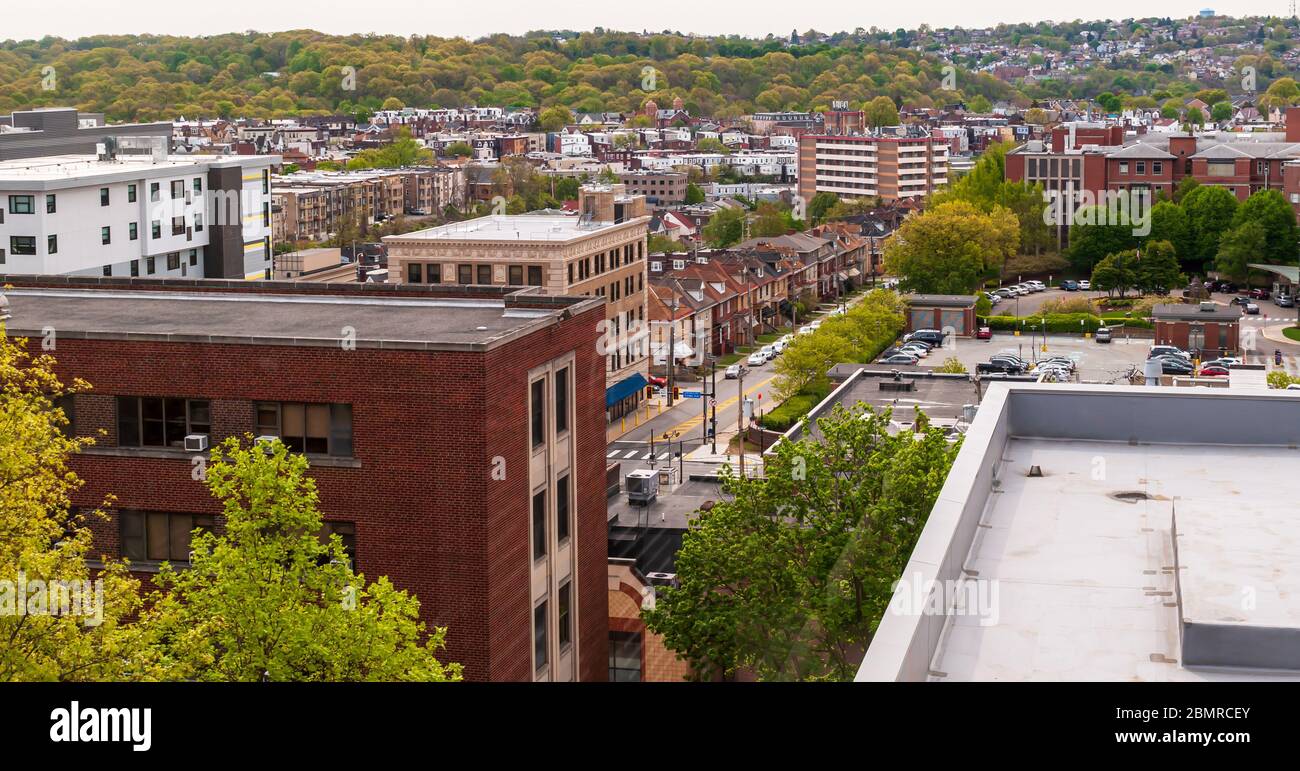 Part of the south Oakland neighborhood and buildings on Carlow