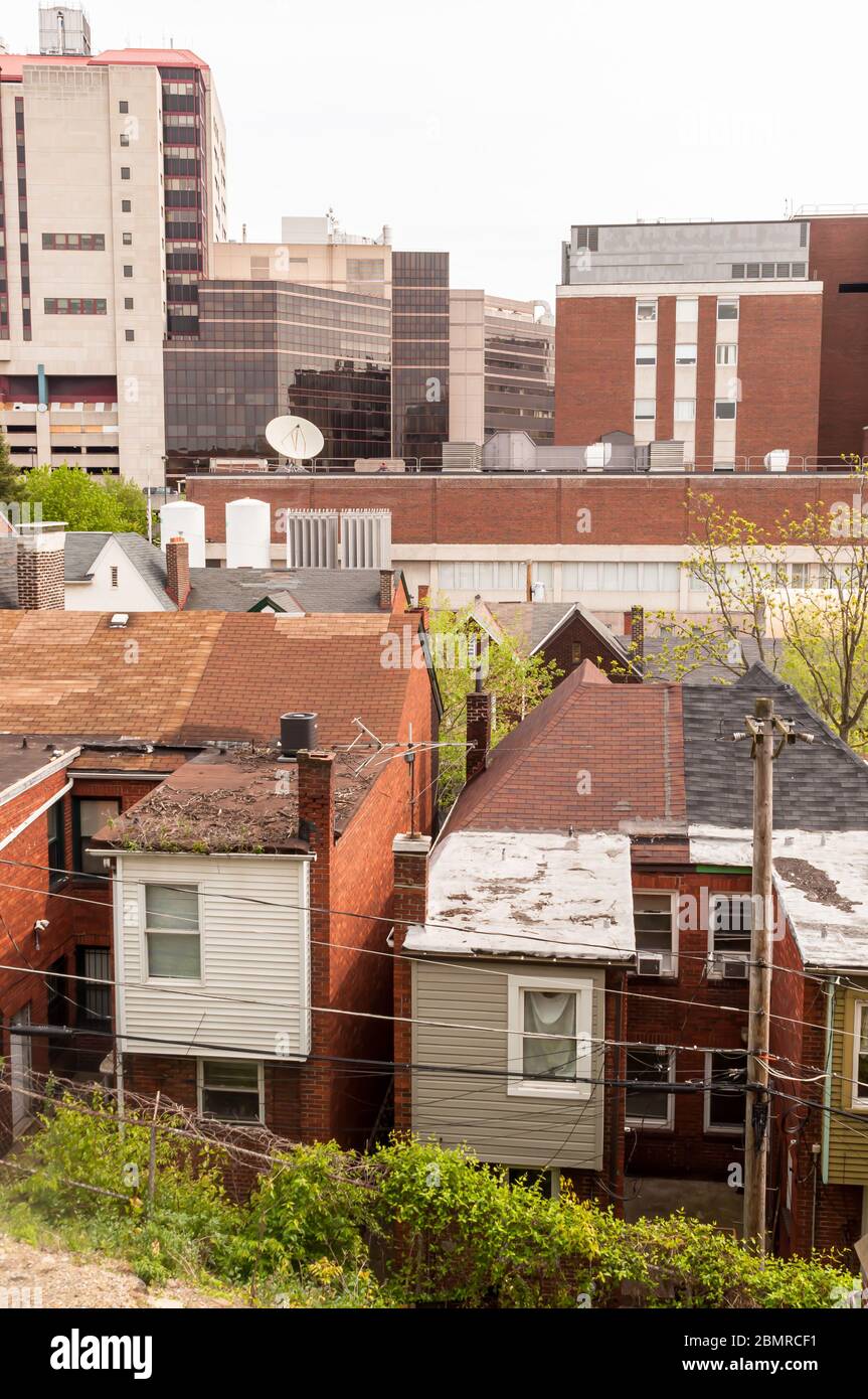 Part of the south Oakland neighborhood and buildings of UPMC