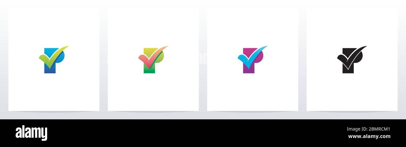 Tick Mark On Letter Logo Design P Stock Vector