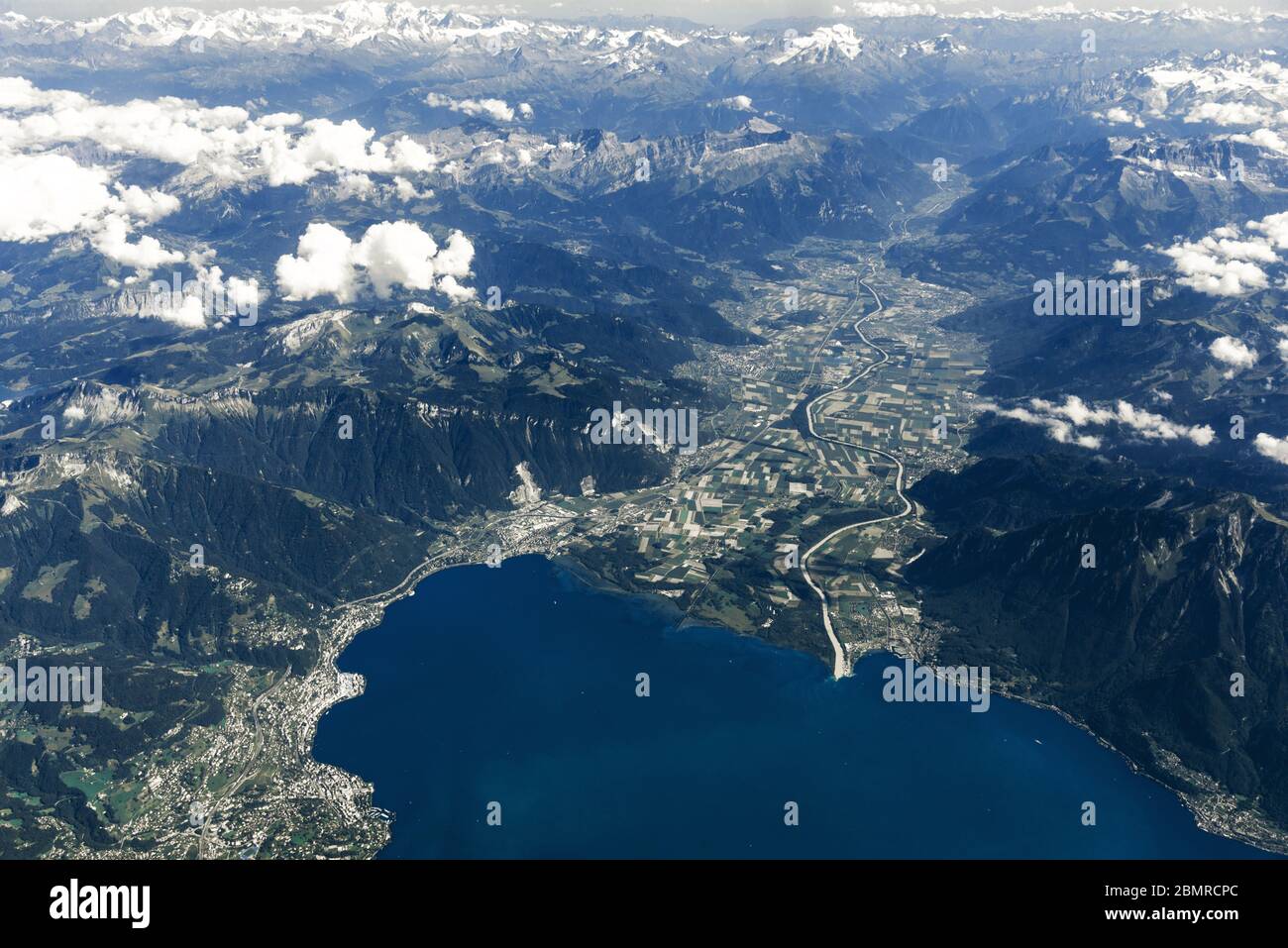 Landscape aerial view of Zurich, Switzerland, lake Zurich, hills and fields. Stock Photo