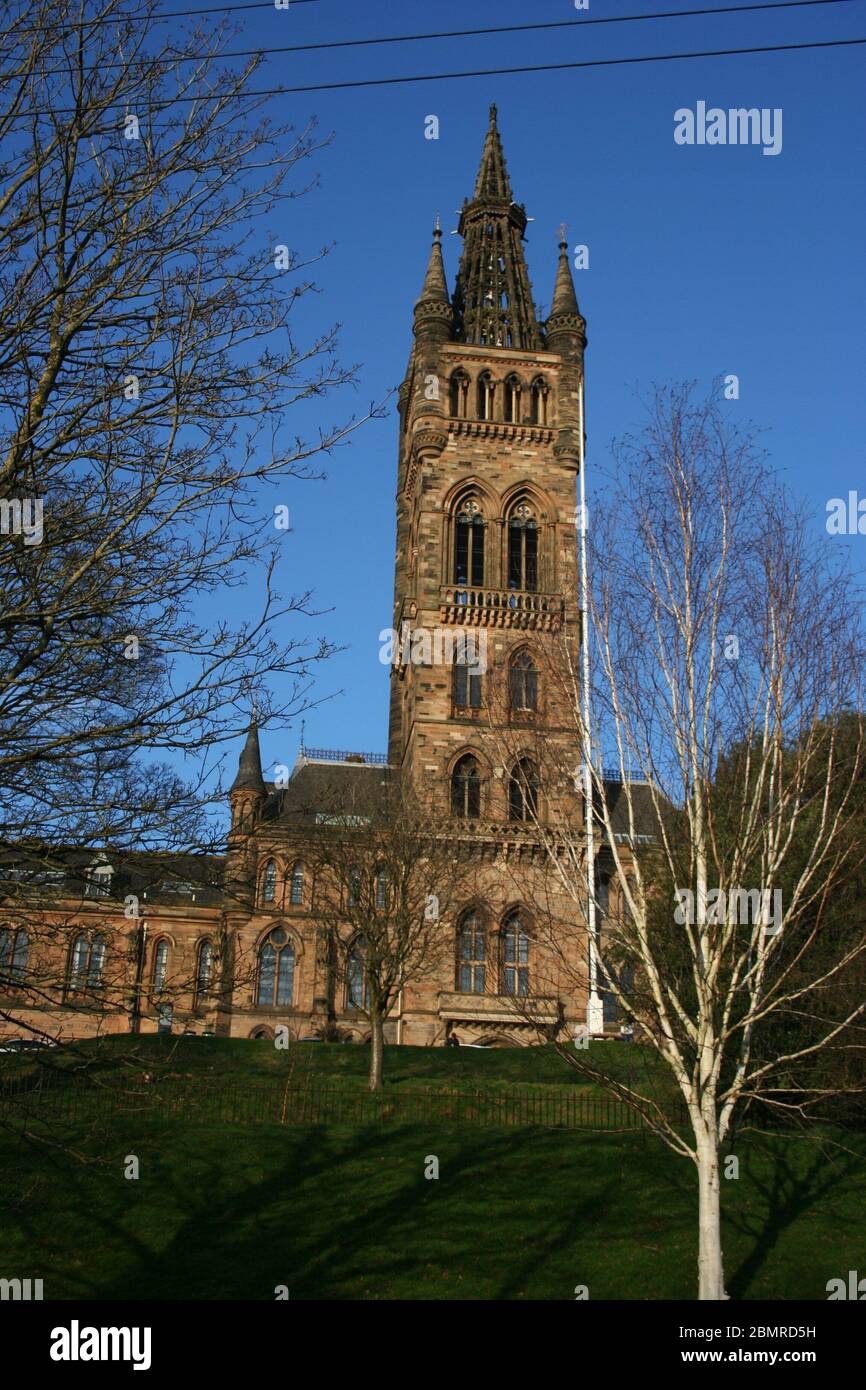 Bell Tower at University of Glasgow in the Gilbert Scott building Stock Photo