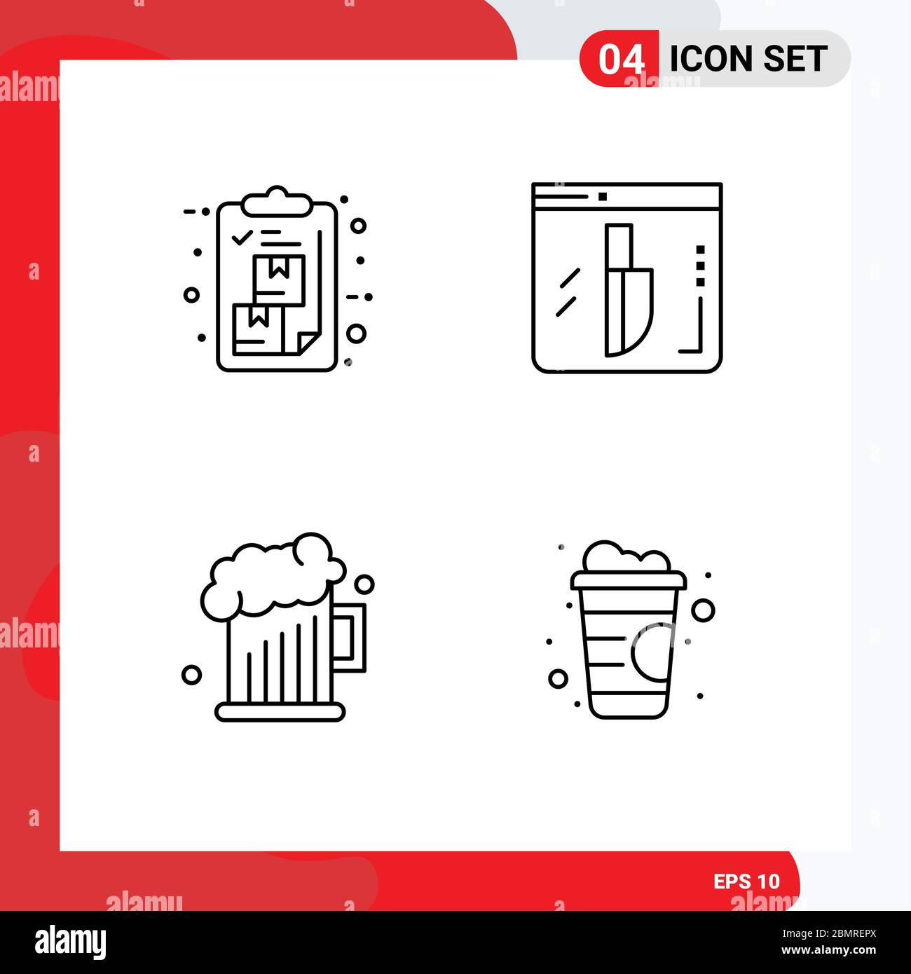 4 Creative Icons Modern Signs and Symbols of box, beer, list, investigation, father Editable Vector Design Elements Stock Vector