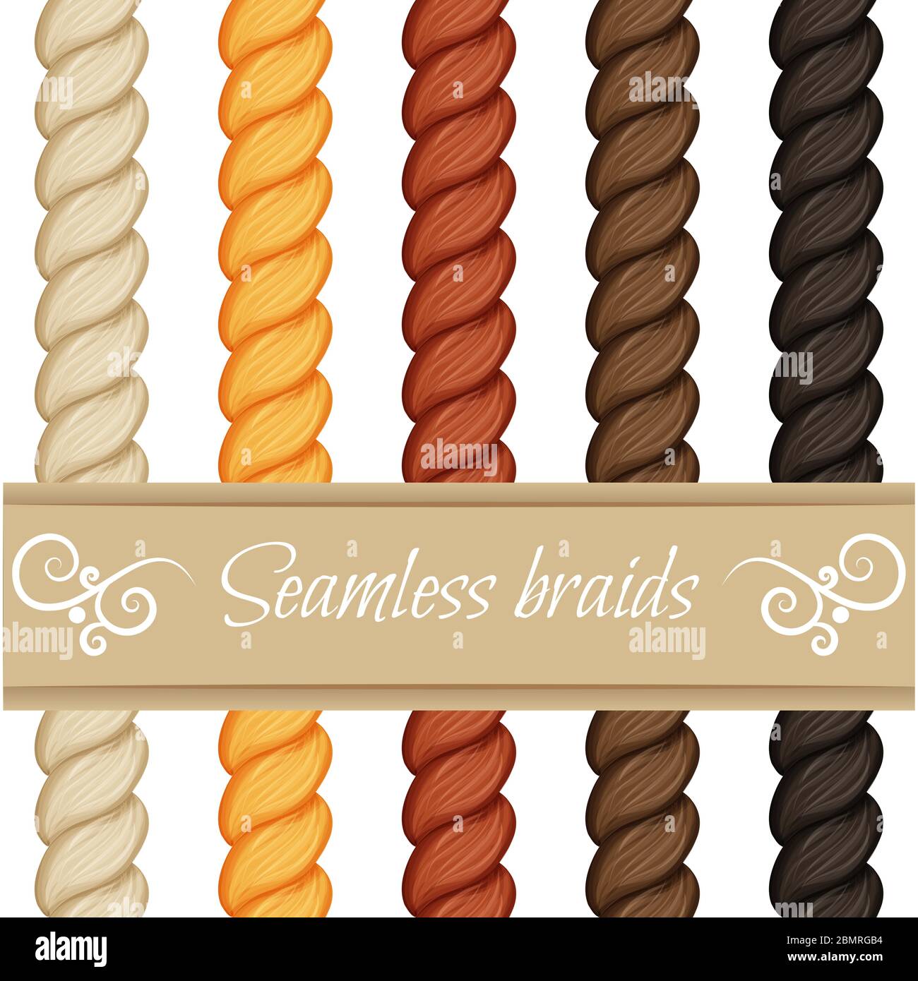 Plait and braids pattern brush set of braided ropes vector