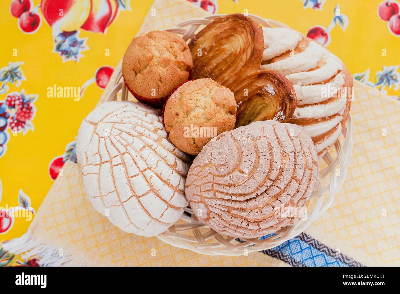 Mexican Sweet bread assorted in Mexico, traditional breakfast bakery