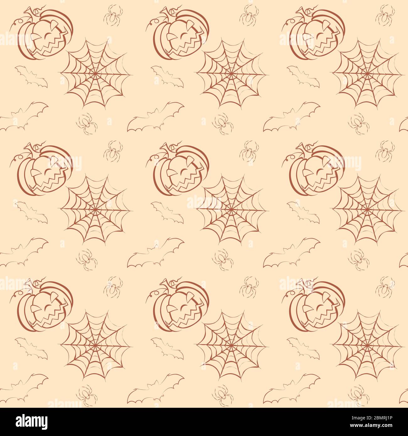 Seamless Halloween background with pumpkins, bats and spiders in modern ...