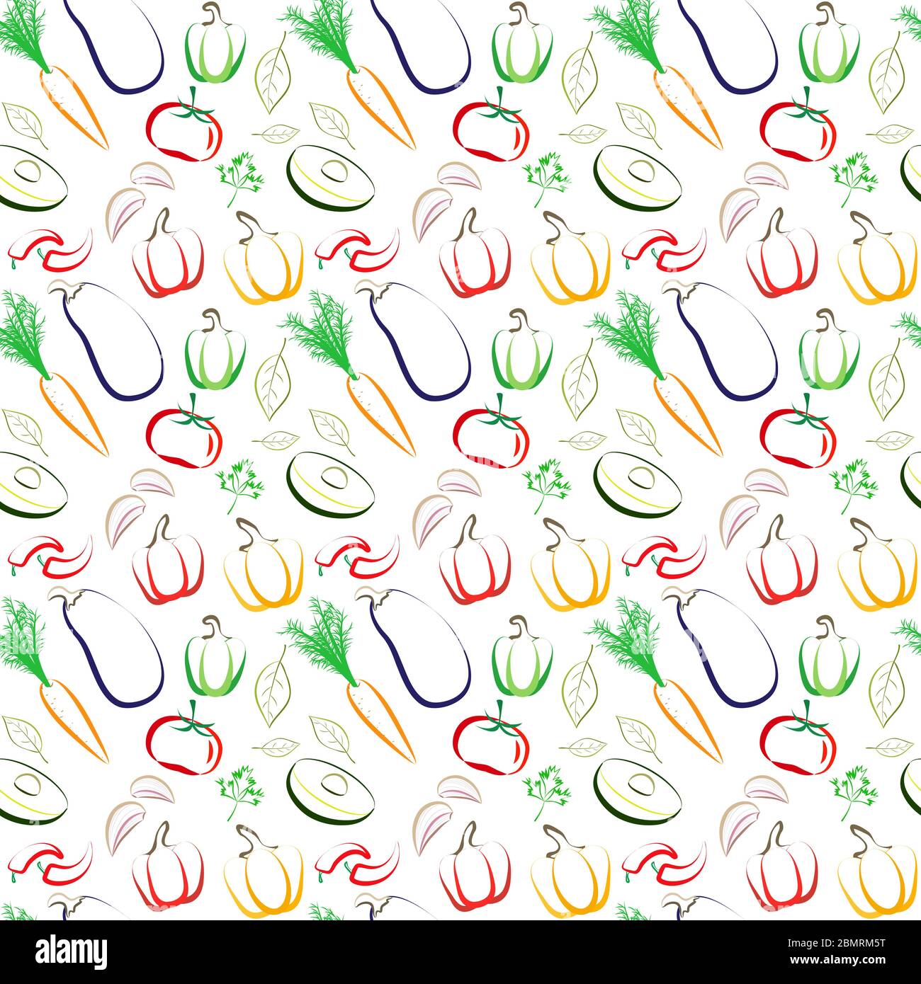 Vector seamless pattern with line art vegetables. Unique modern line