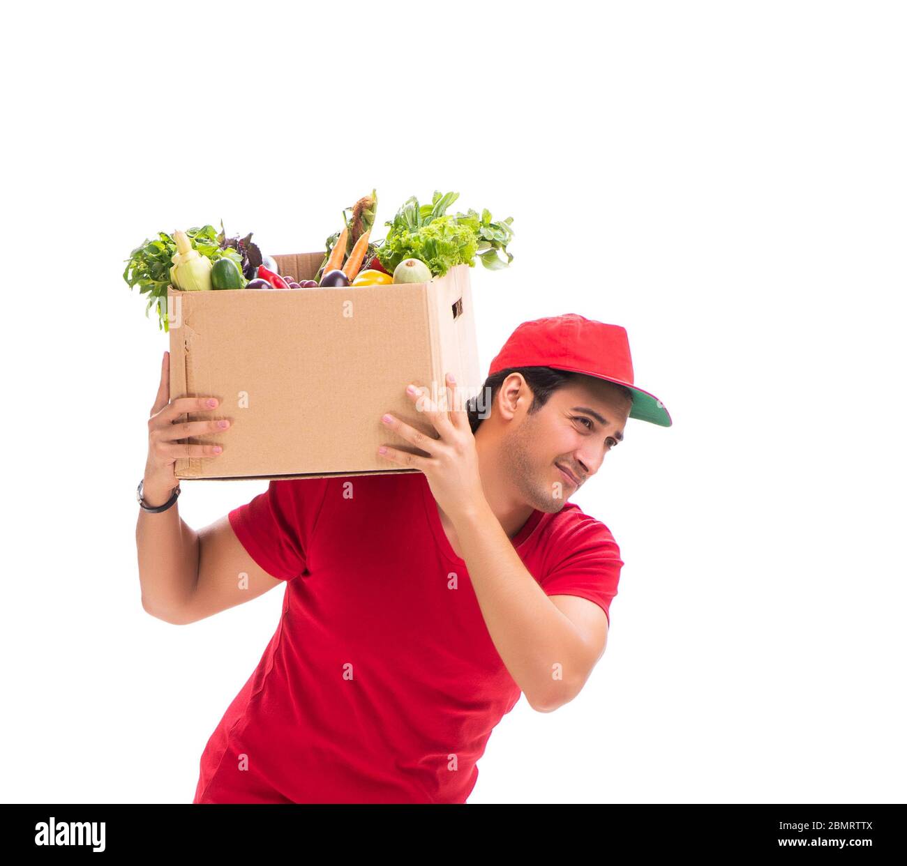The concept of shopping delivery isolated on white background Stock ...