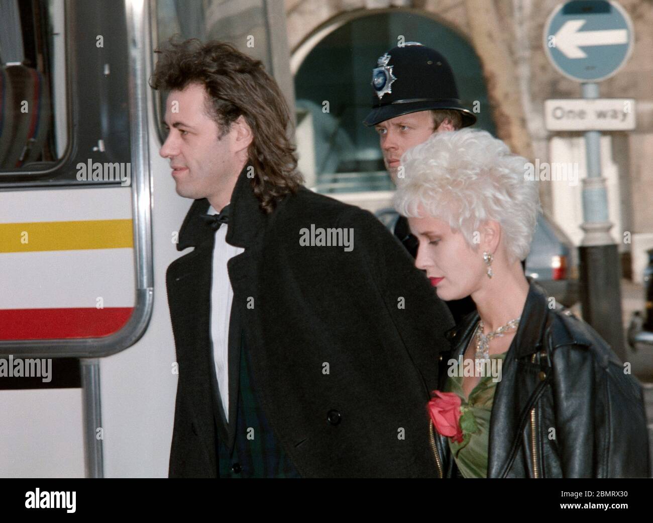 LONDON, UK. May 2, 1988: Sir Bob Geldof & wife Paula Yates attend a gala charity performance of 'Back With A Vengeance' at the Strand Theatre, London.  File photo © Paul Smith/Featureflash Stock Photo