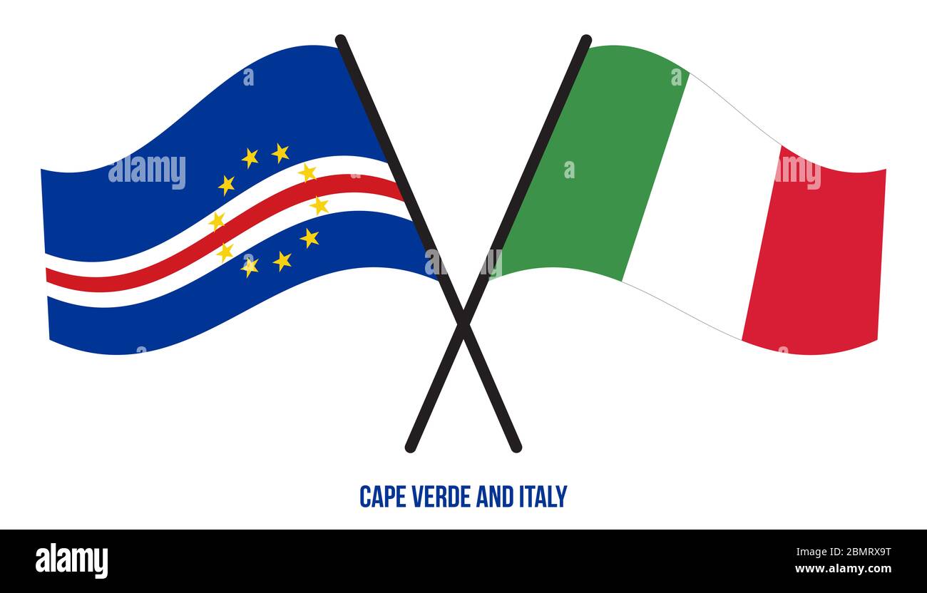 Cape Verde and Italy Flags Crossed And Waving Flat Style. Official Proportion. Correct Colors