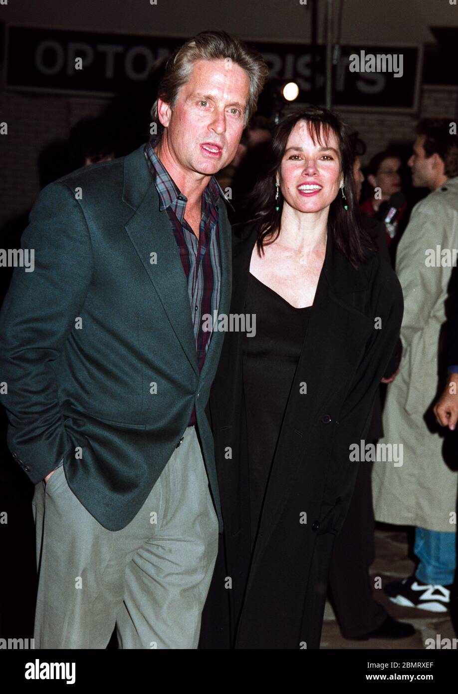 LOS ANGELES, CA. February 22, 1993:  Actor Michael Douglas & actress Barbara Hershey at the premiere of 'Falling Down' in Los Angeles.  File photo © Paul Smith/Featureflash Stock Photo