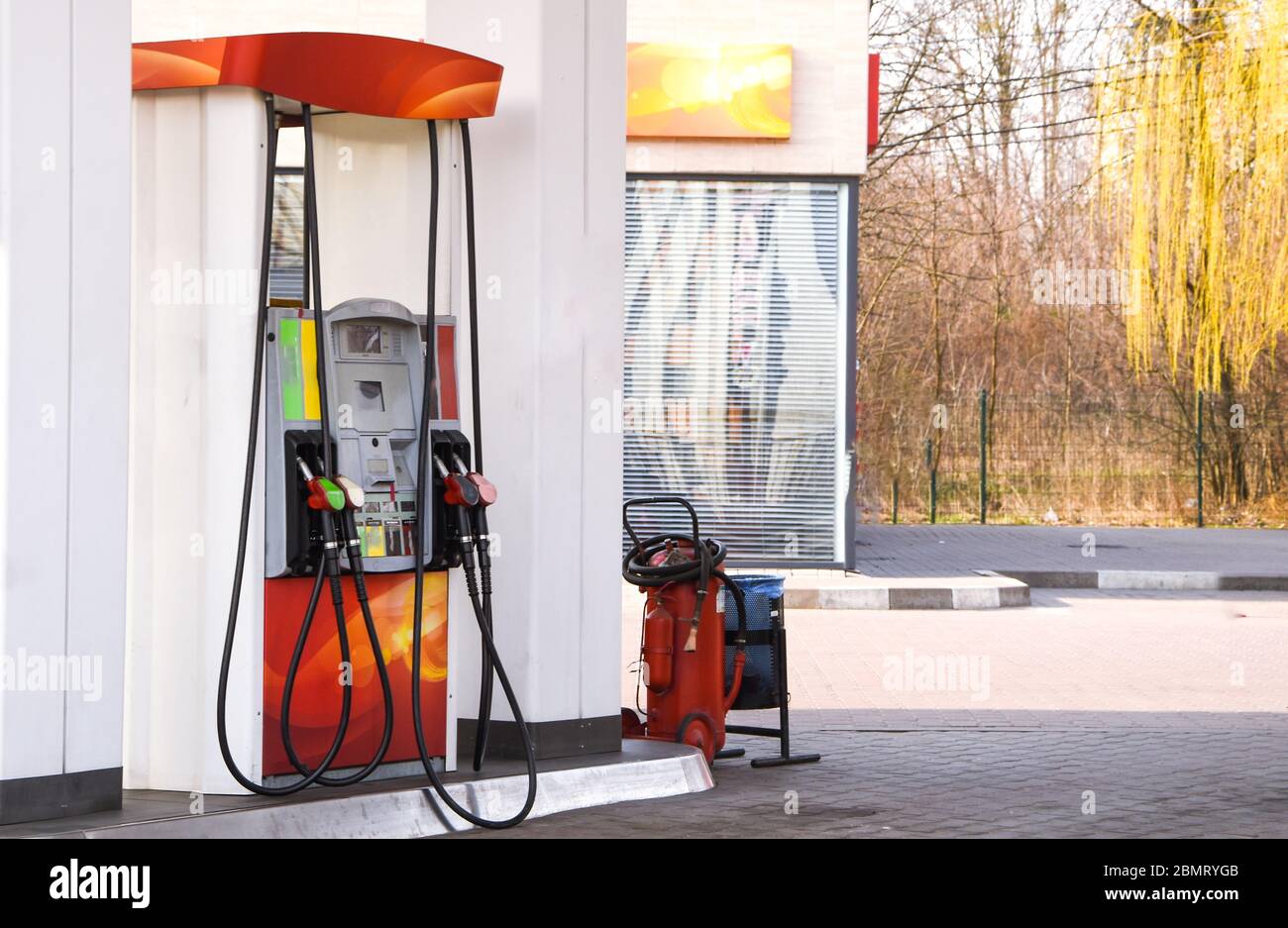Handle fuel nozzle to refuel, fuel oil gasoline dispenser at petrol