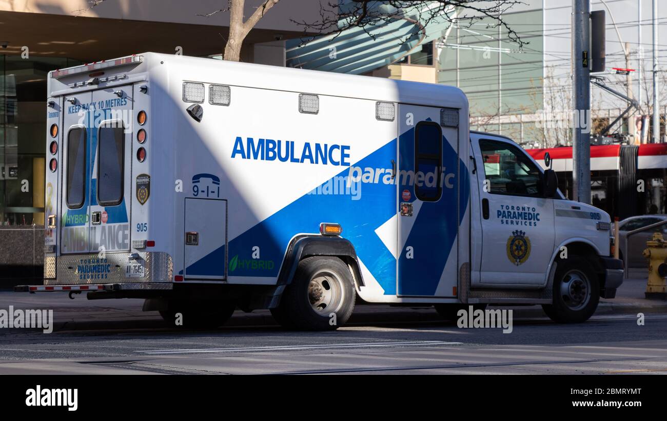 Toronto Paramedic Services Ambulance parked in downtown Toronto while responding to a call. Stock Photo